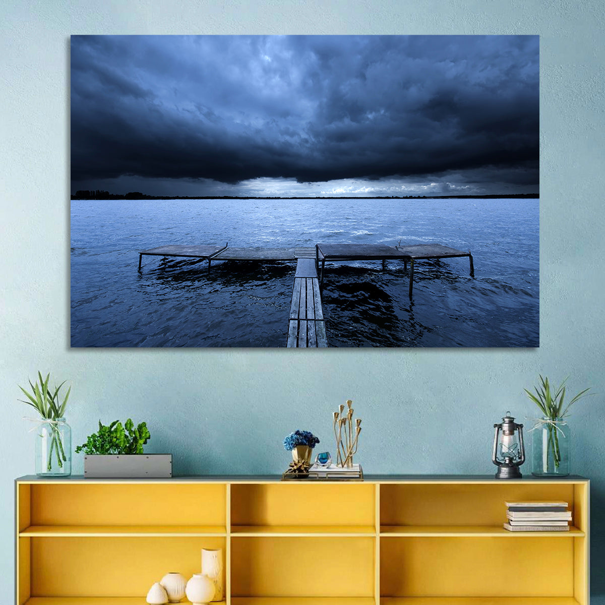 Stormy Cloud and Lake Pier Wall Art