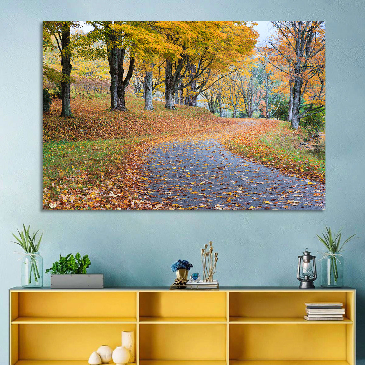 Autumn Leaves on Road Wall Art