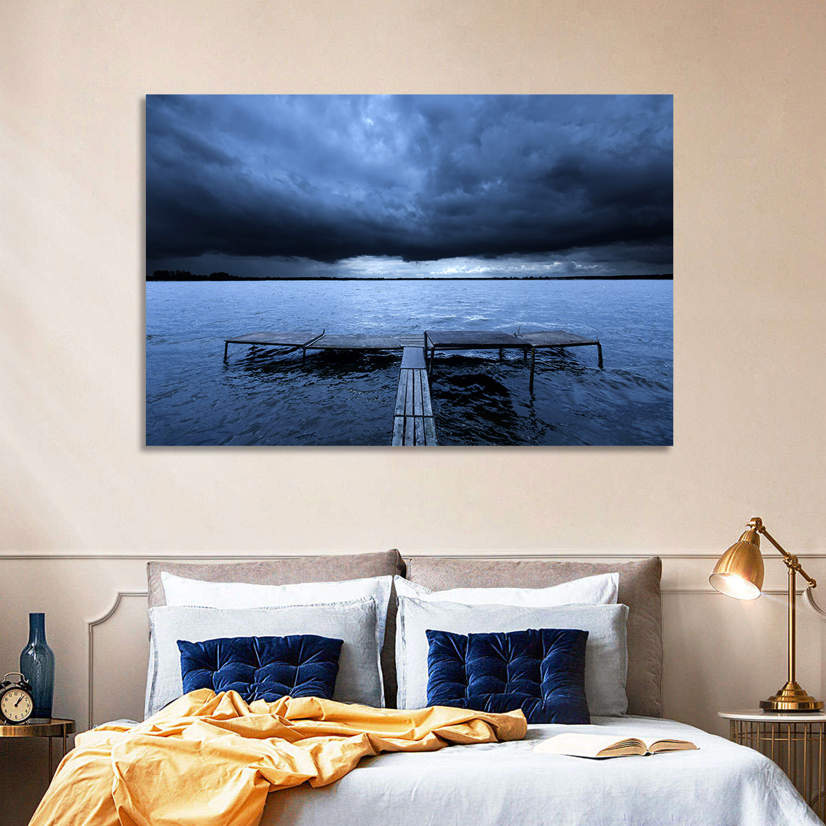 Stormy Cloud and Lake Pier Wall Art