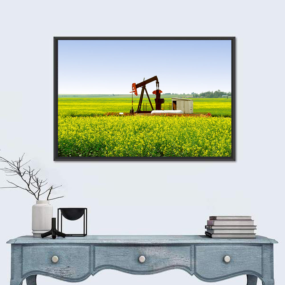 Pump Jack In Canola Field Wall Art