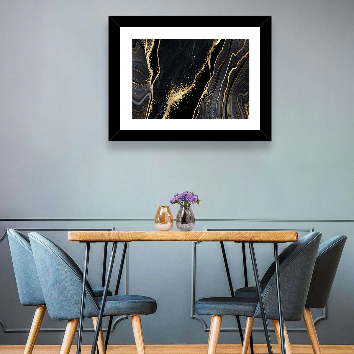 Gold Glitter Black Marble Abstract Wall Art