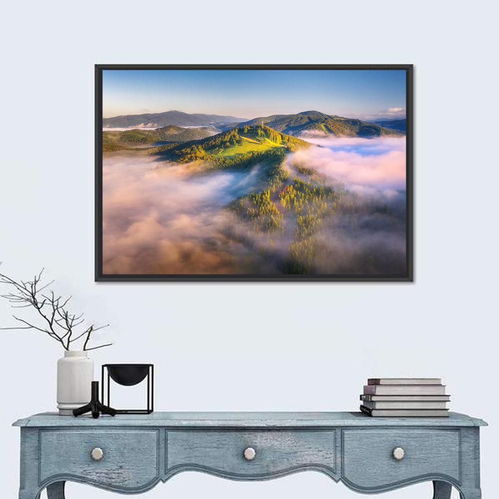 Foggy Mountains Sunrise Wall Art