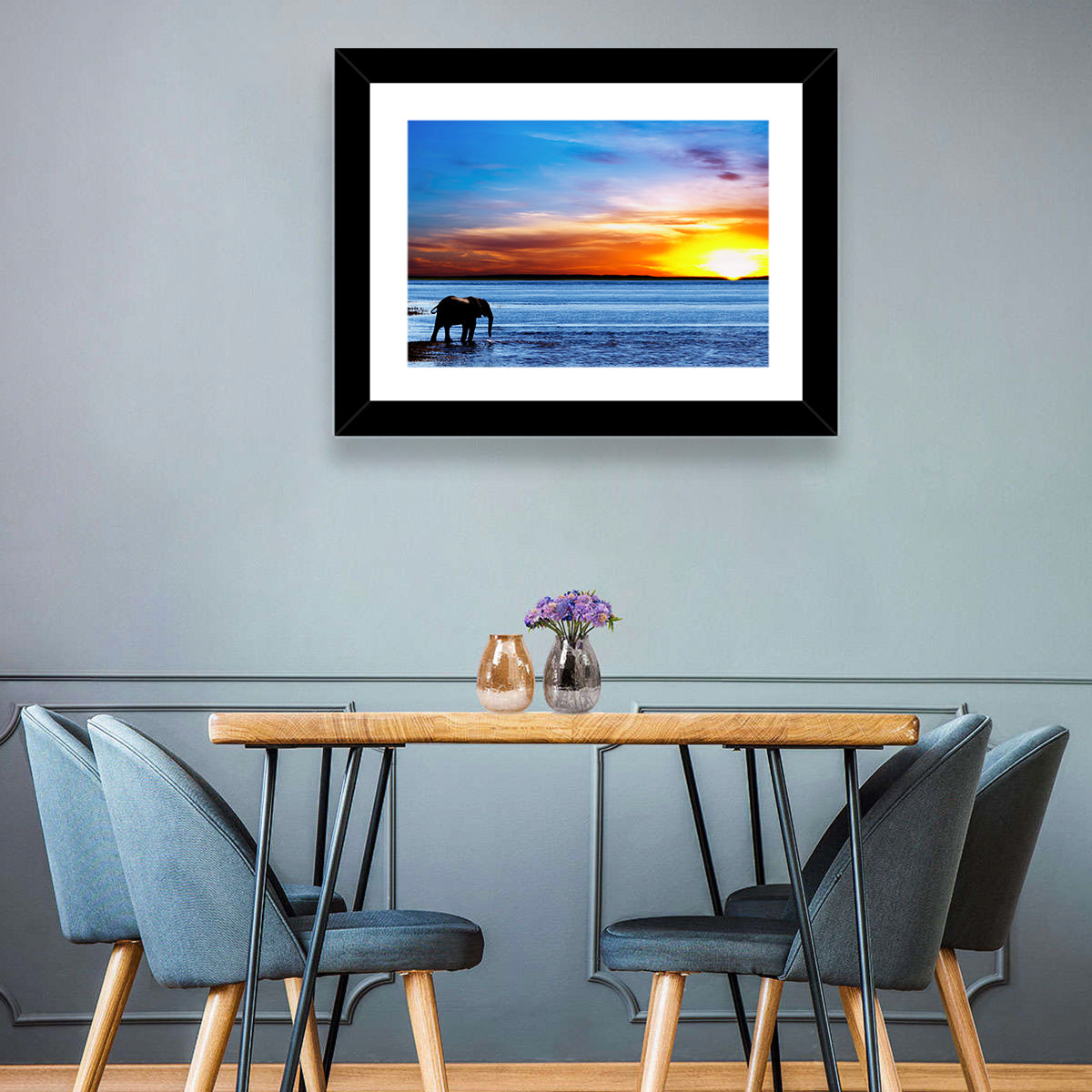 Elephant & Beach Sunset Wall Art