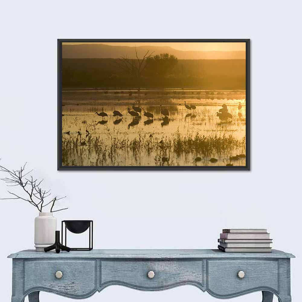 Sandhill Cranes On Lake Wall Art
