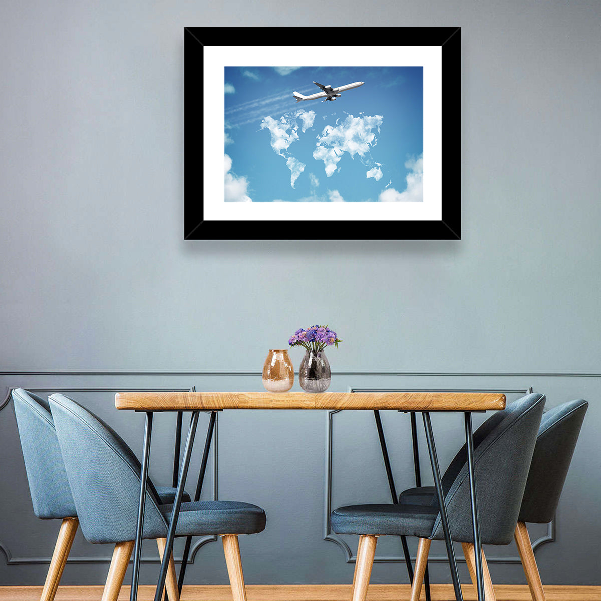 Airplane & World Map Wall Art