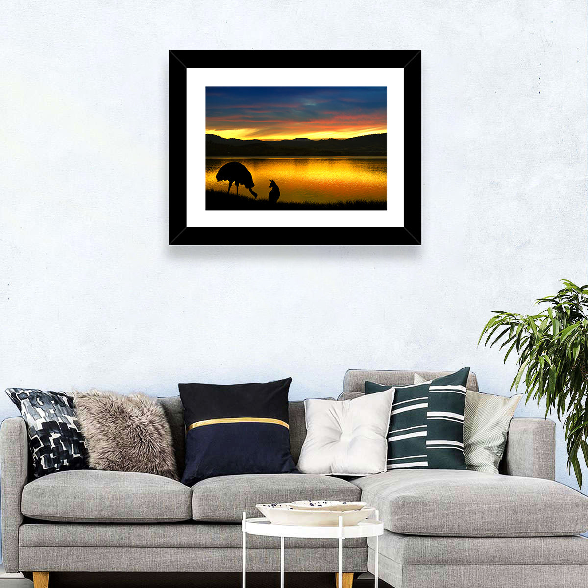 Kangaroo at Lake Sunset Wall Art