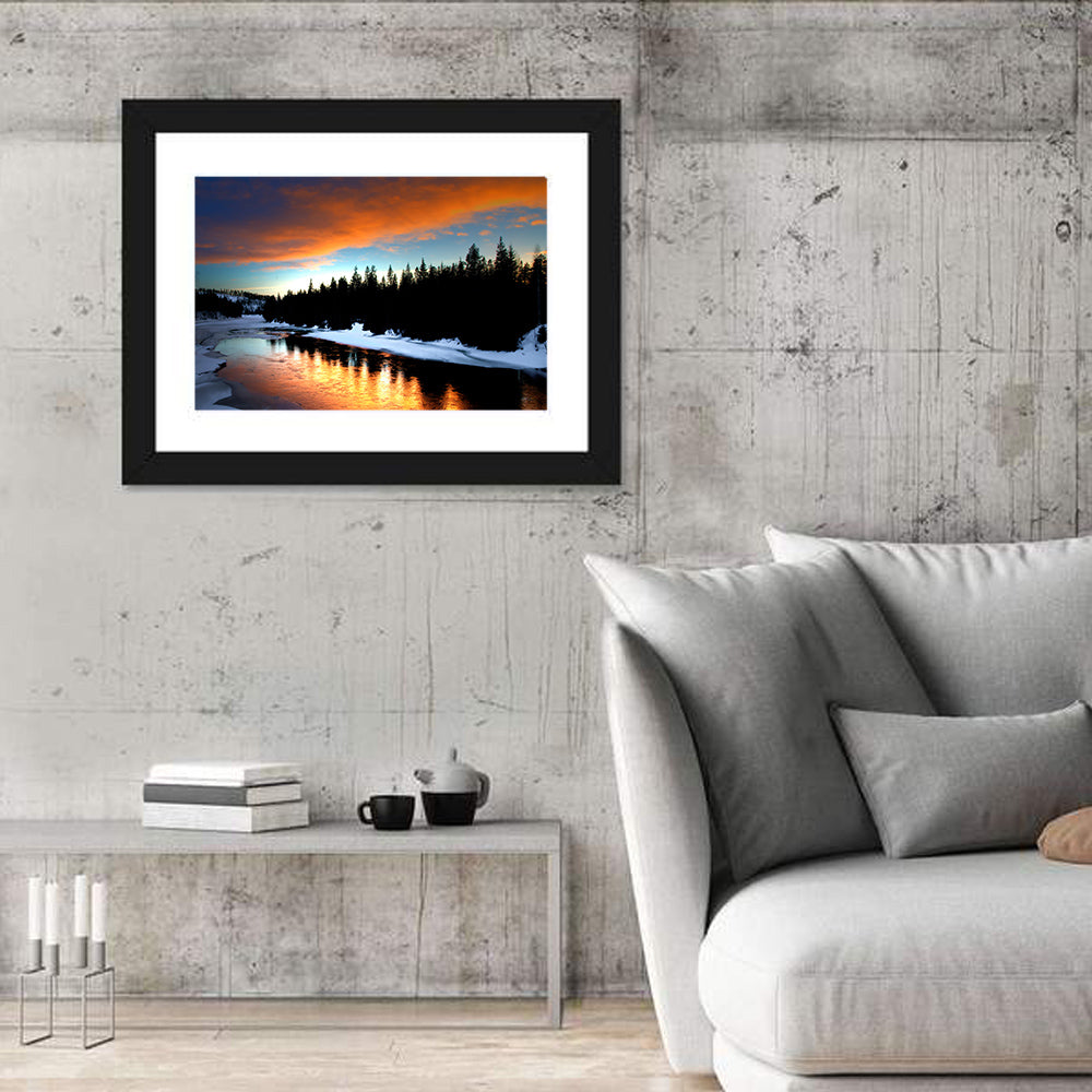 Winter River Sunset Wall Art