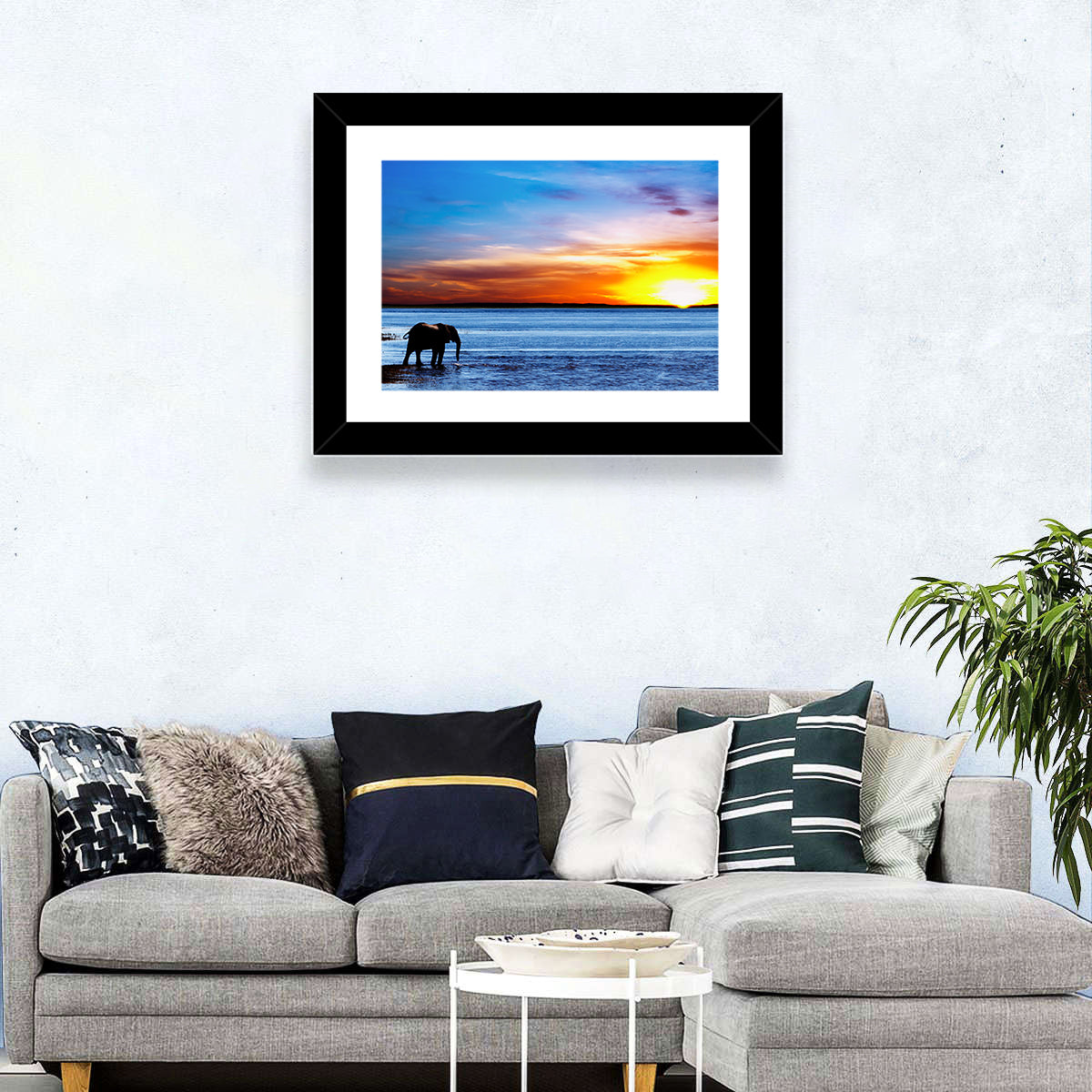 Elephant & Beach Sunset Wall Art
