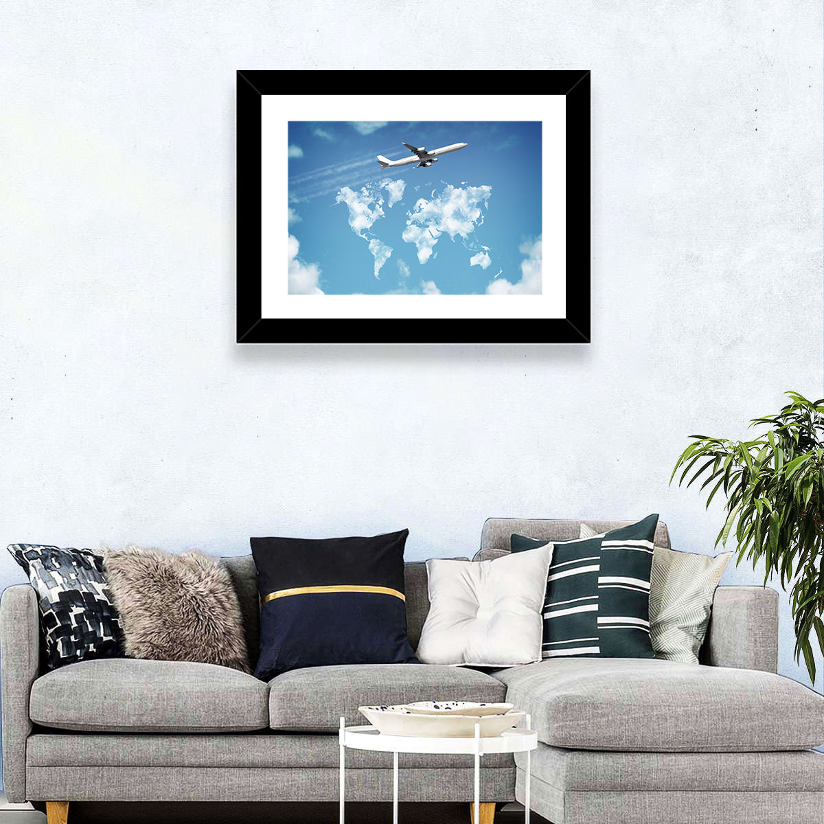 Airplane & World Map Wall Art