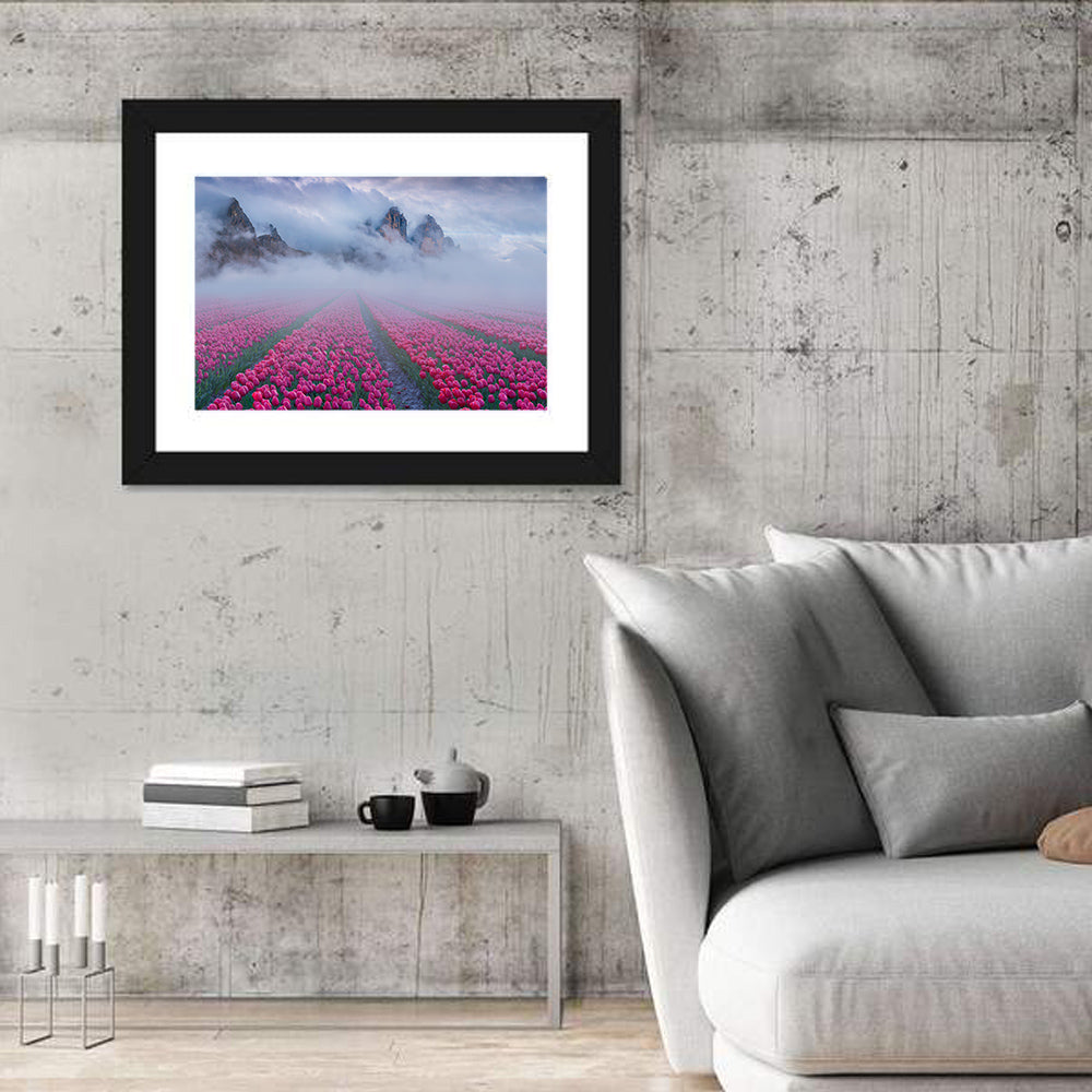 Foggy Tulips Field Wall Art