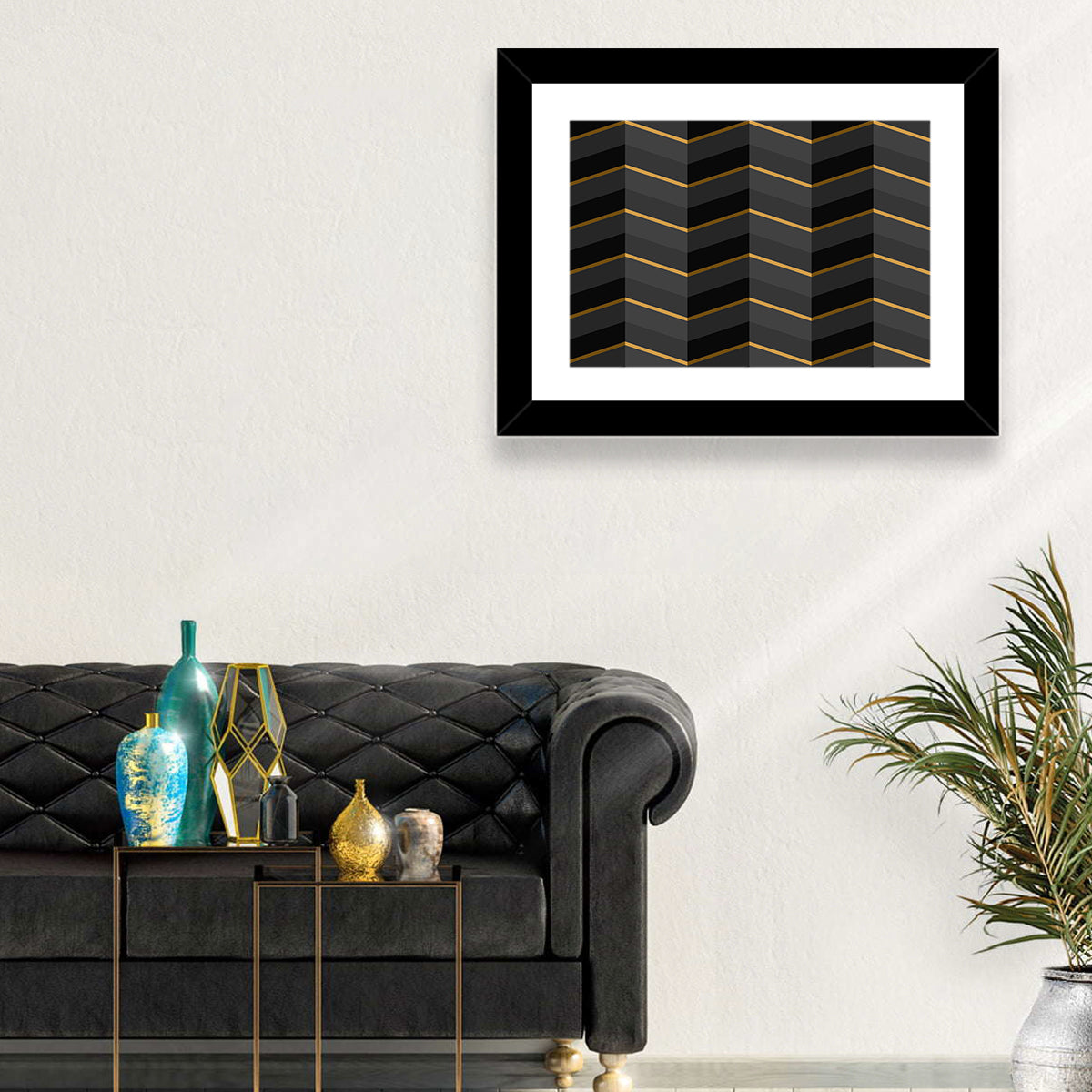 Black Stripes Golden Accent Wall Art