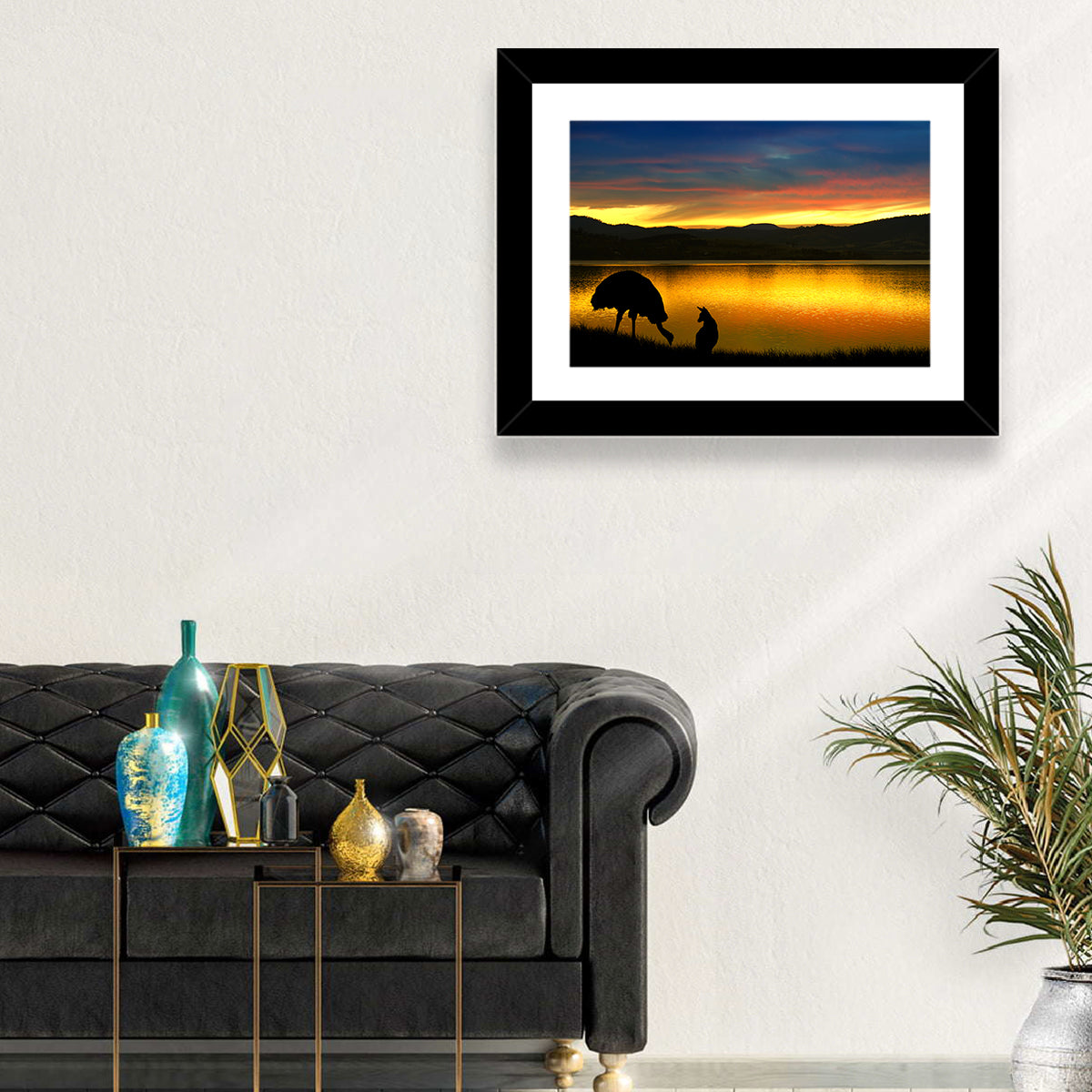 Kangaroo at Lake Sunset Wall Art