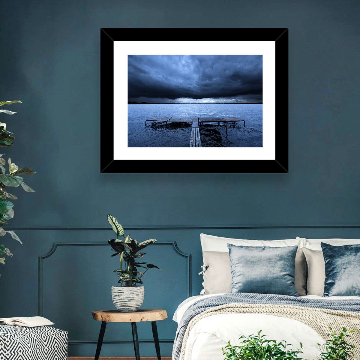 Stormy Cloud and Lake Pier Wall Art