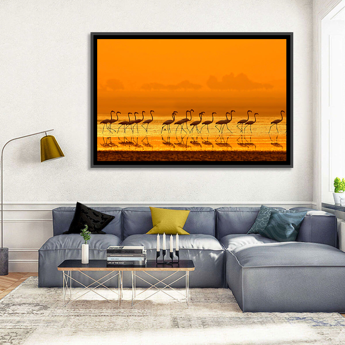 Lined Up Flamingos Wall Art