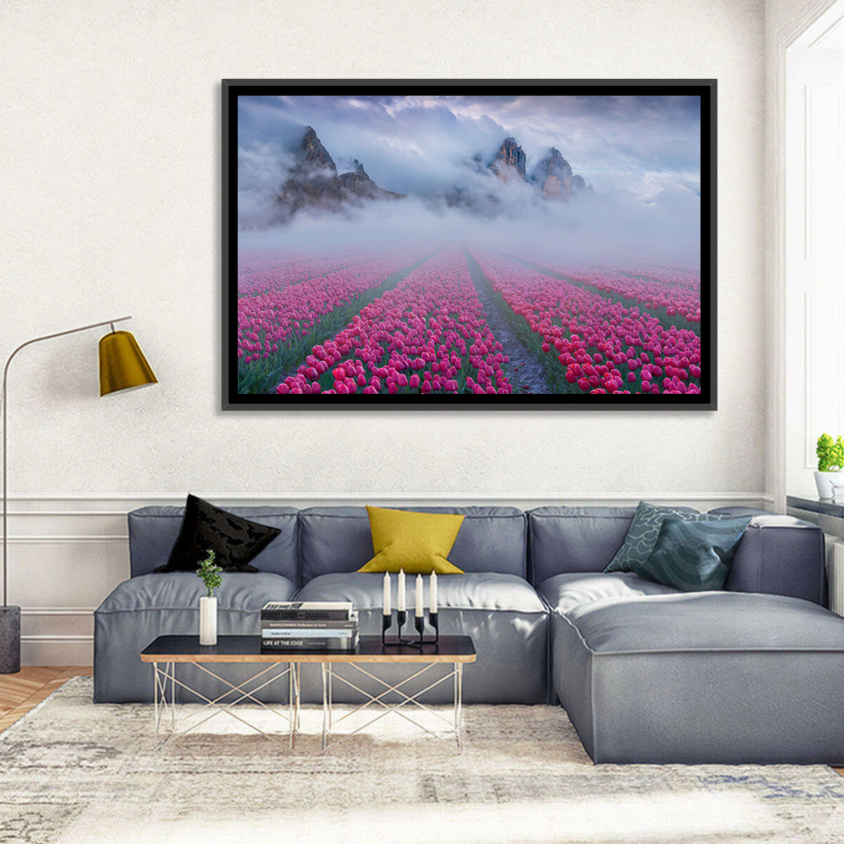 Foggy Tulips Field Wall Art