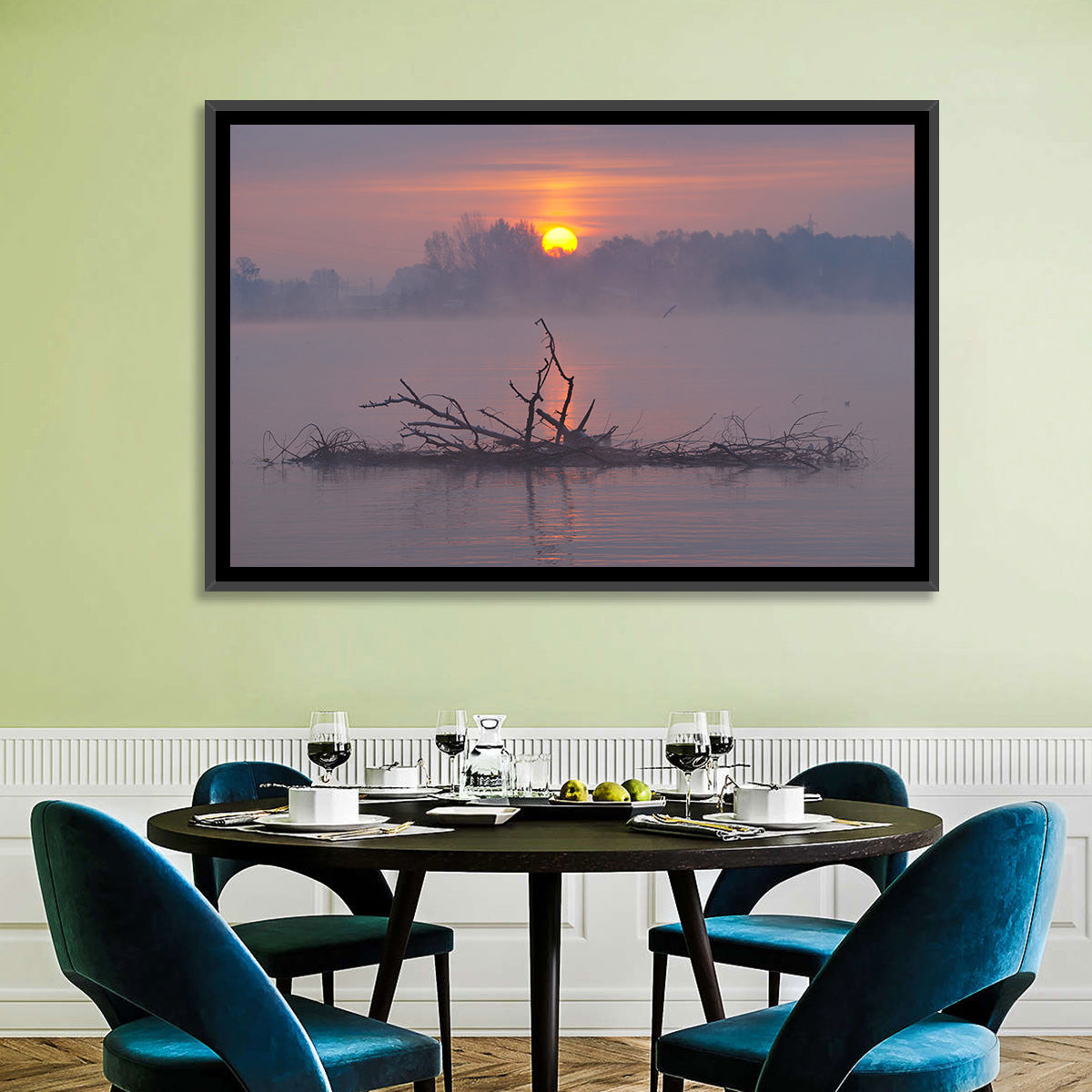 Misty Lake Sunrise Wall Art