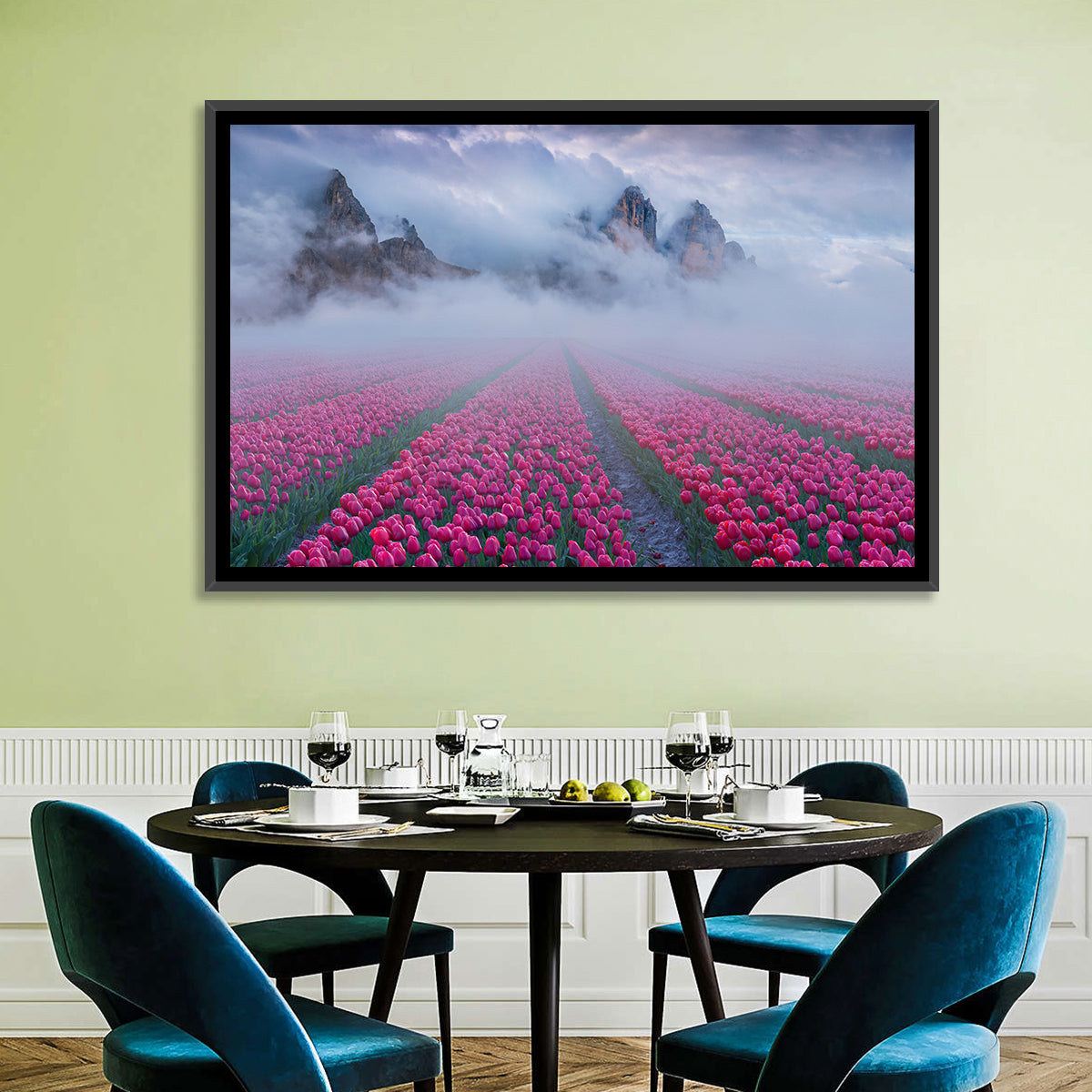 Foggy Tulips Field Wall Art
