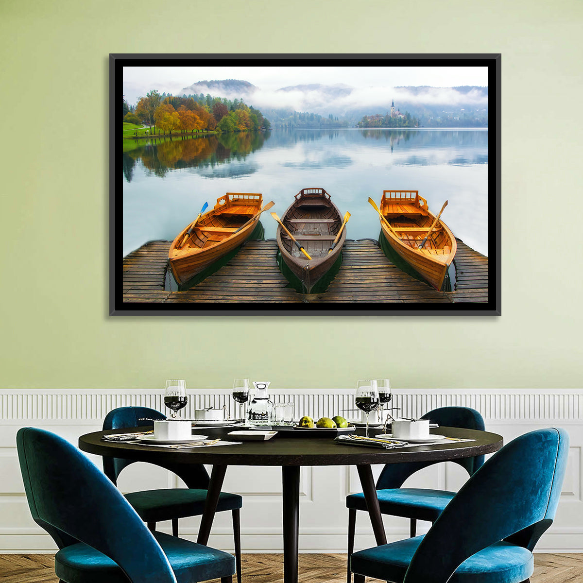 Moored Boats on Lake Bled Wall Art