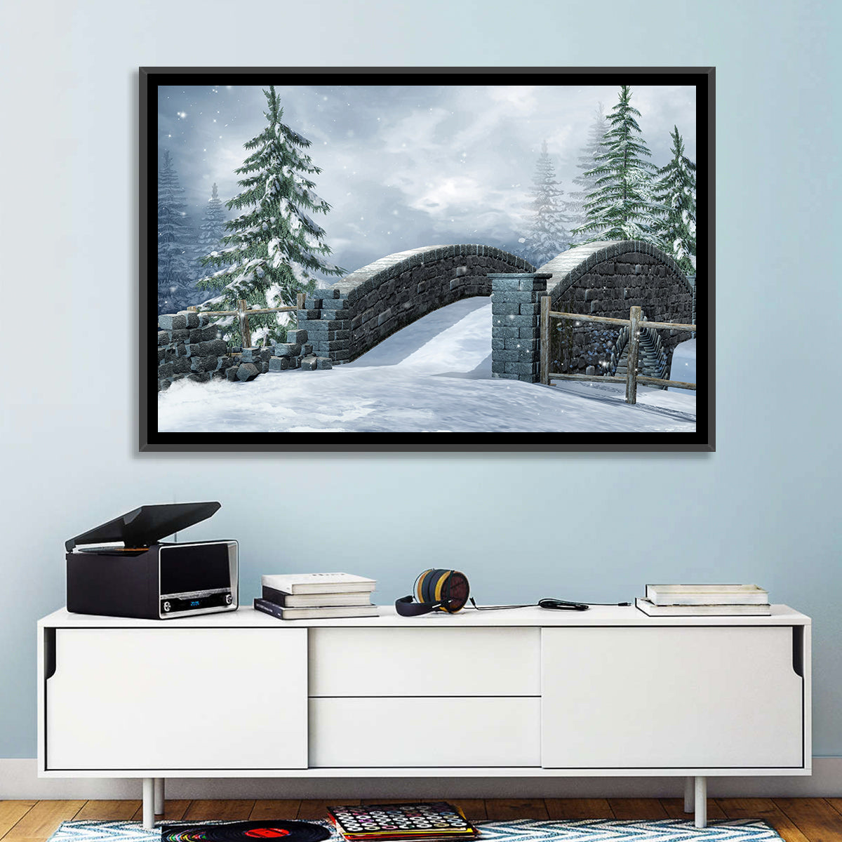Snowy Park Bridge Wall Art