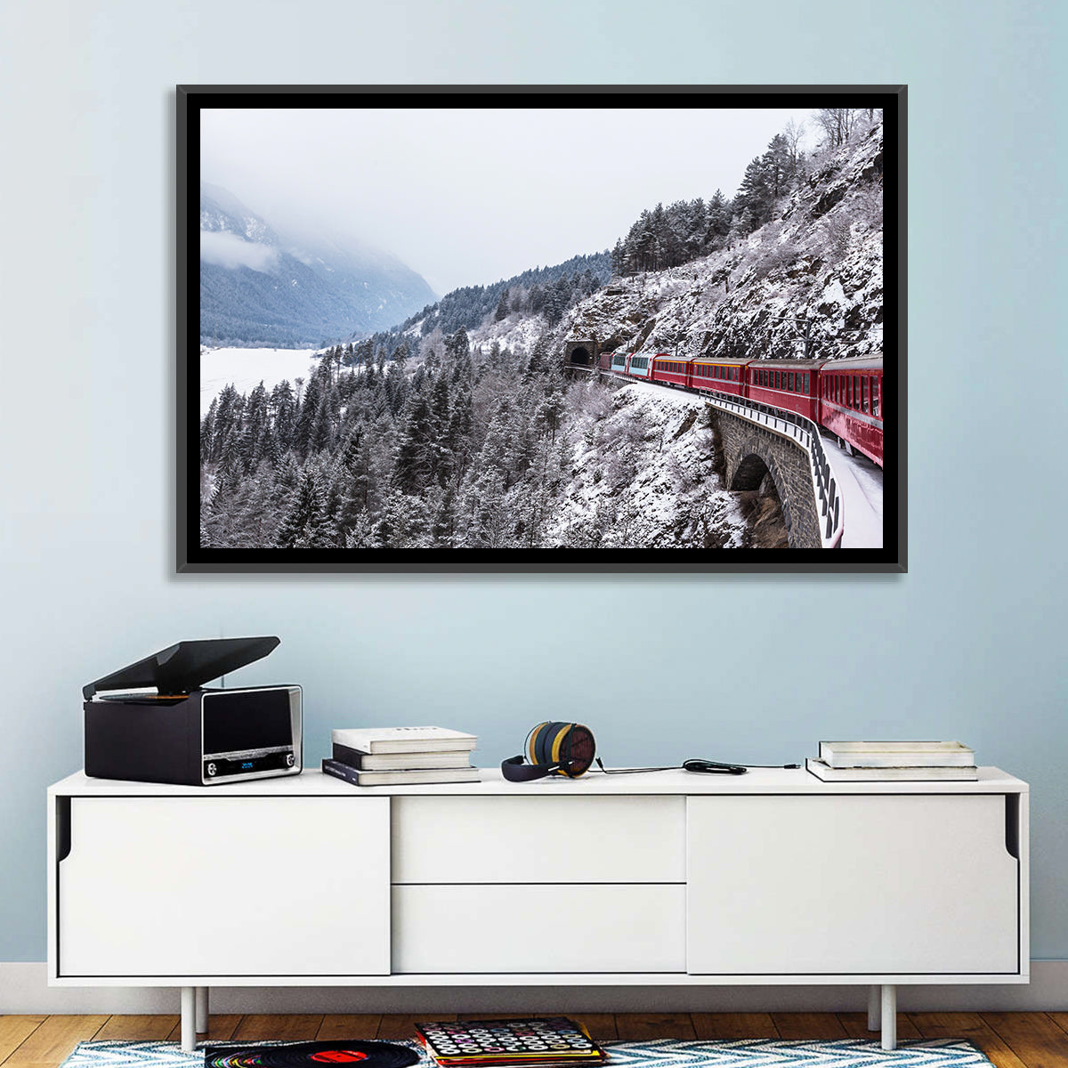 Snowy Mountain & Train Wall Art