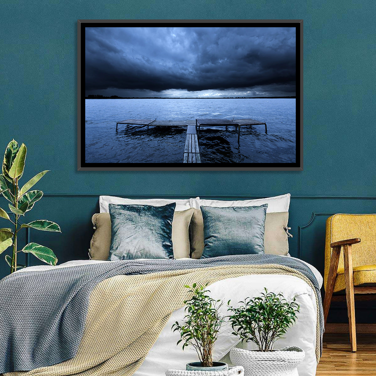 Stormy Cloud and Lake Pier Wall Art