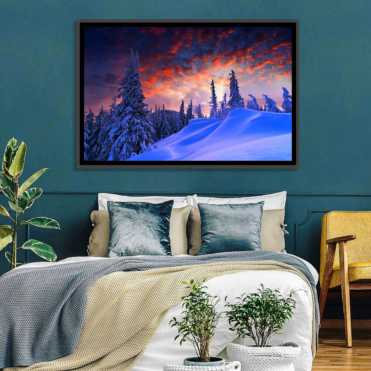 Snowy Mountain Sunset Wall Art