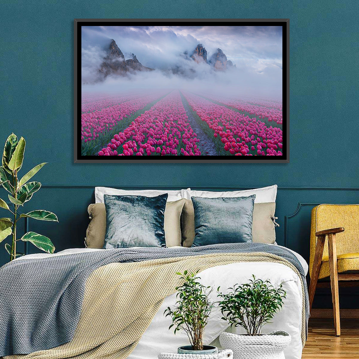 Foggy Tulips Field Wall Art
