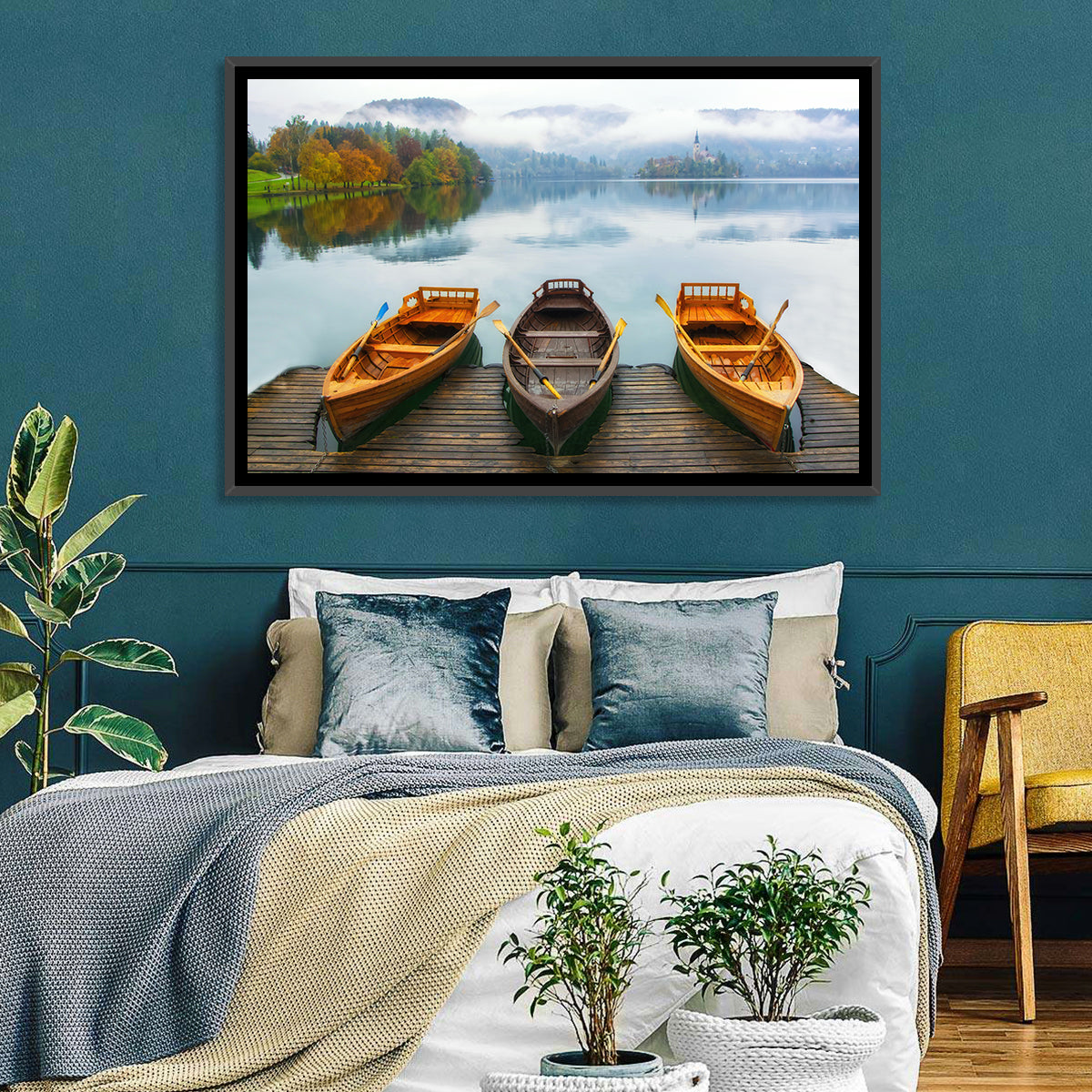Moored Boats on Lake Bled Wall Art