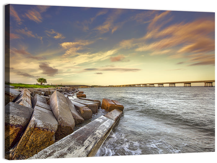 Nassau County Causeway at Sunset Wall Art as a canvas print