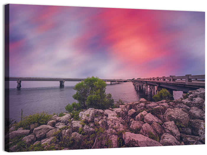 Amelia Island Sunset Bridge Wall Art as a canvas print