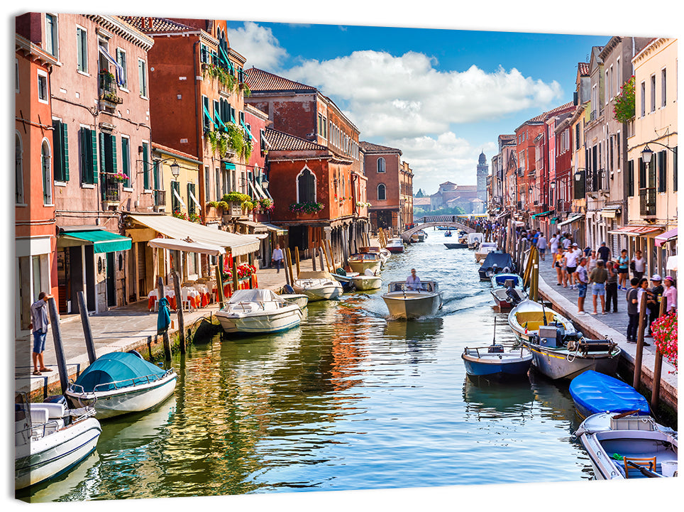 Sunlit Burano Canal, Venice Wall Art, canvas print, landscape