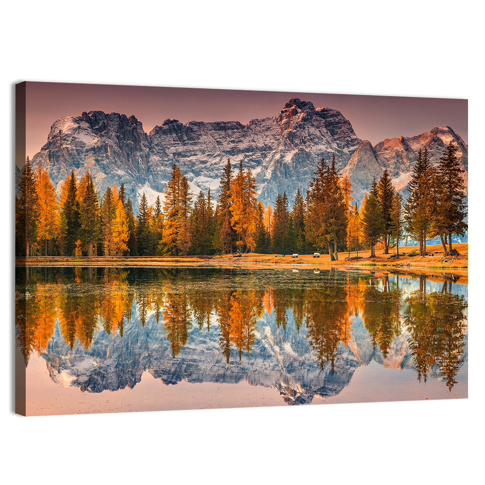 Antorno Lake Autumn Reflection Wall Art, canvas print, landscape