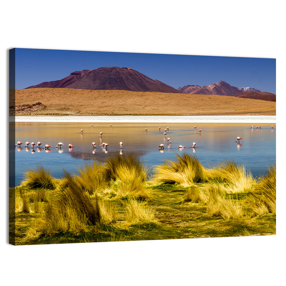 Flamingos on Salt Lake Wall Art, canvas print, landscape