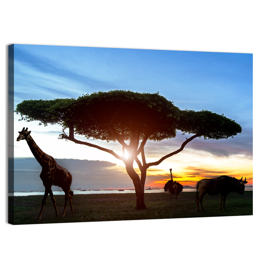 Savanna Silhouettes at Golden Hour Wall Art, canvas print, landscape