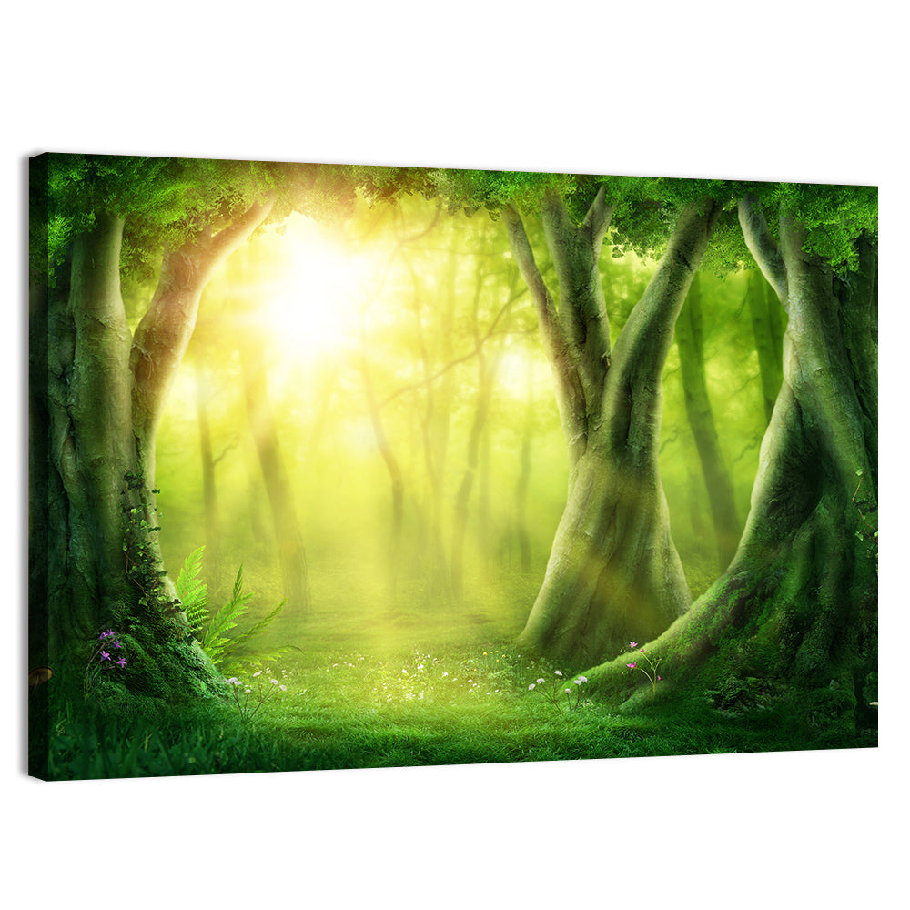 Enchanted Forest at Sunrise Wall Art, canvas print, landscape