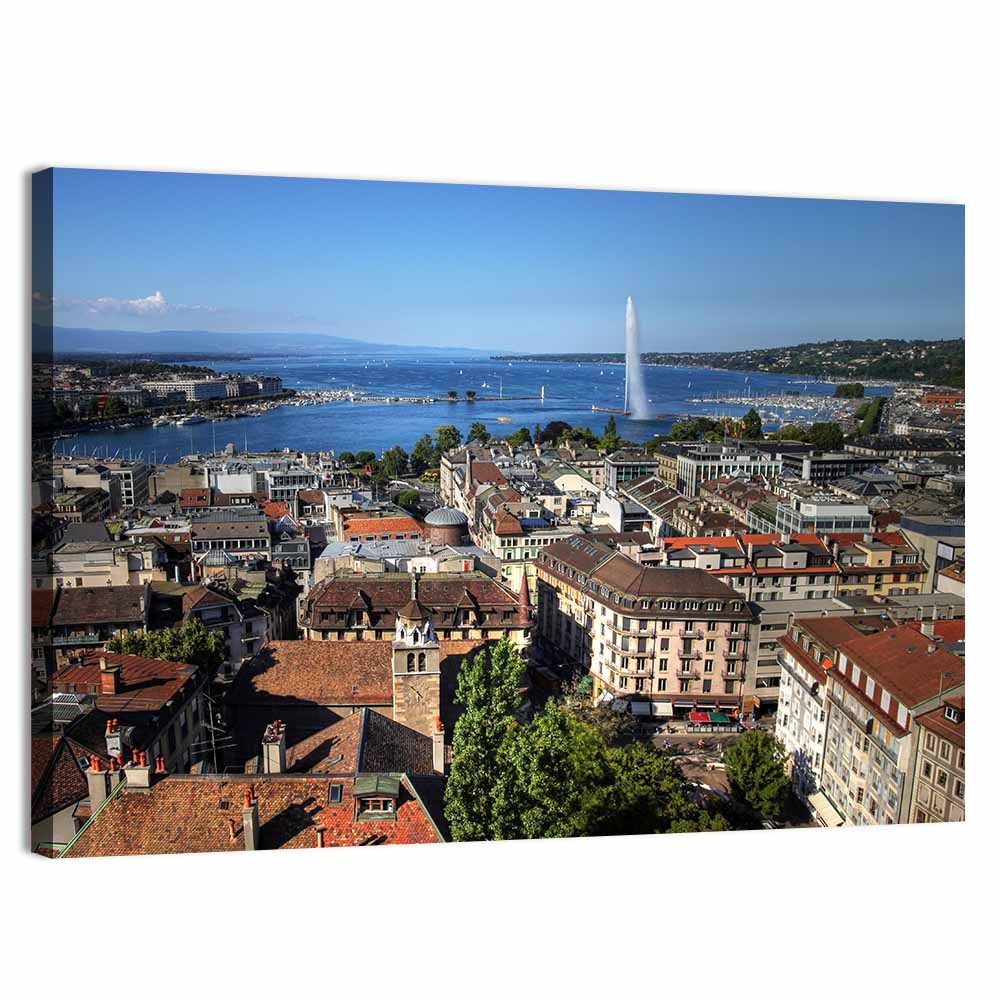 Geneva Jet D'eau Cityscape Wall Art, canvas print, landscape