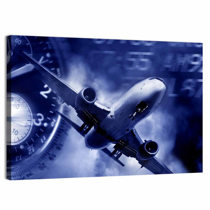 Jet Over Watch Face Wall Art as a canvas print