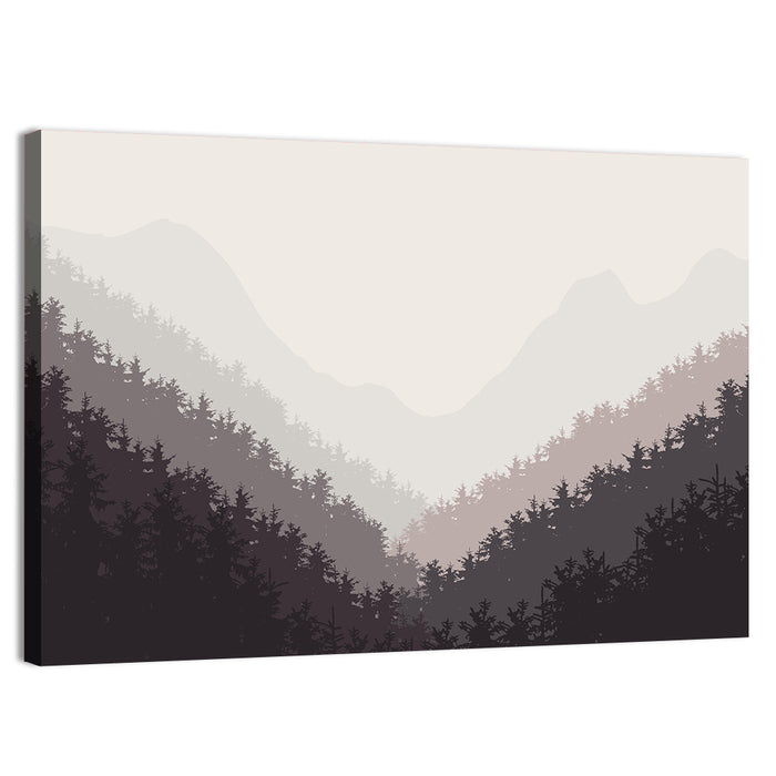 Misty Mountain Valley Illustration Wall Art as a canvas print