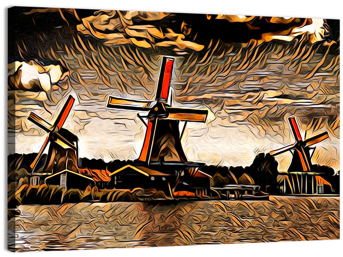 Retro Windmills at Sunset Wall Art as a canvas print