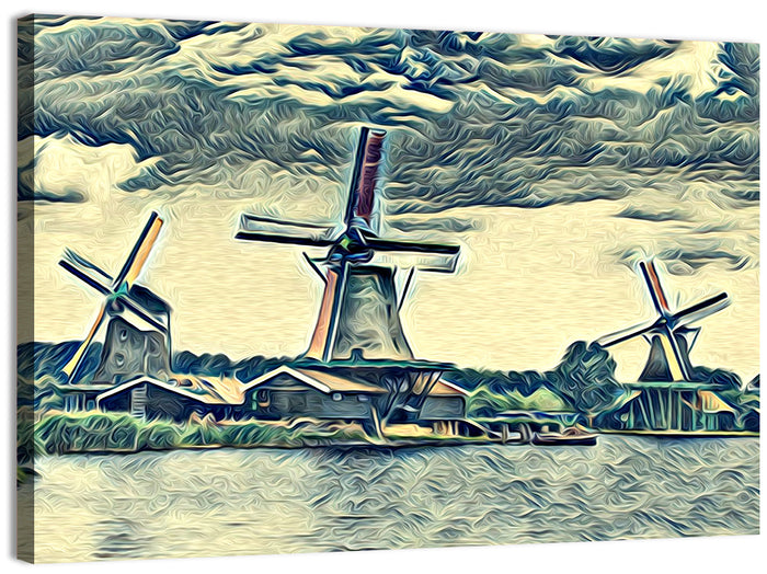 Three Vintage Windmills Wall Art as a canvas print