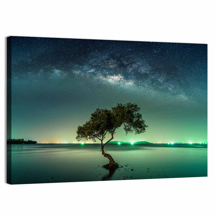 Milky Way Over Mangrove Tree Wall Art as a canvas print