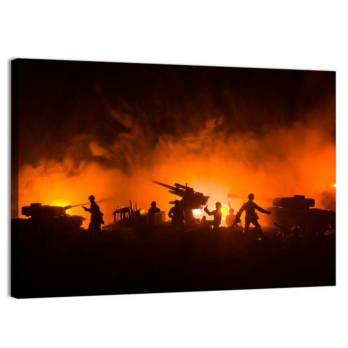 Nighttime Battlefield Silhouette Wall Art as a canvas print