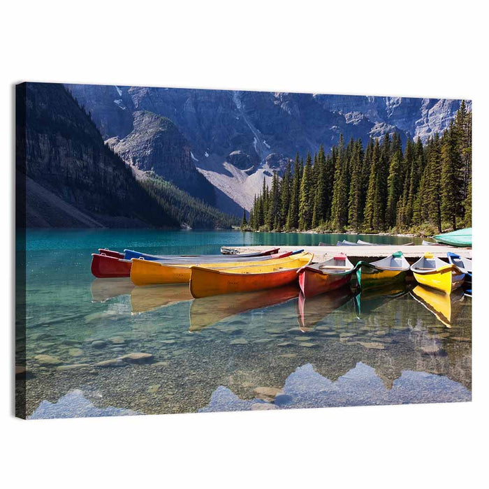 Canoes at Moraine Lake Wall Art as a canvas print
