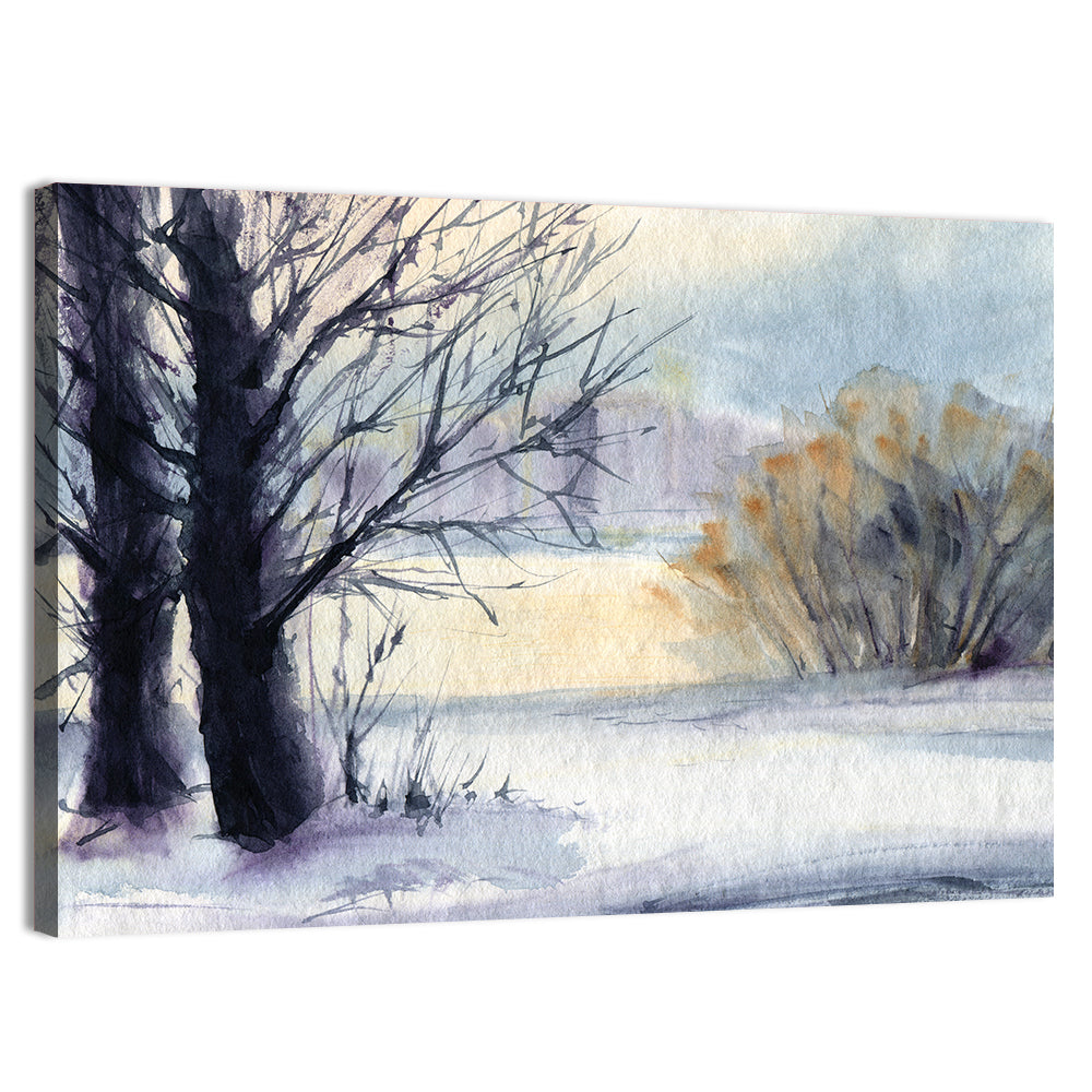 Bare Trees Winter Watercolor Wall Art, canvas print, landscape