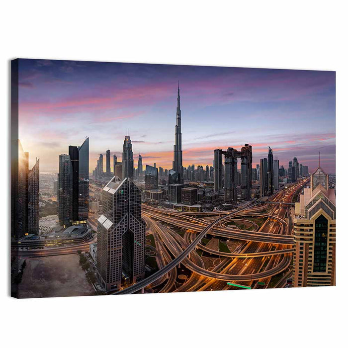 Dubai Skyline at Dusk Wall Art as a canvas print