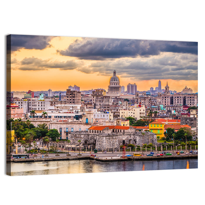 Havana Waterfront at Sunset Wall Art as a canvas print
