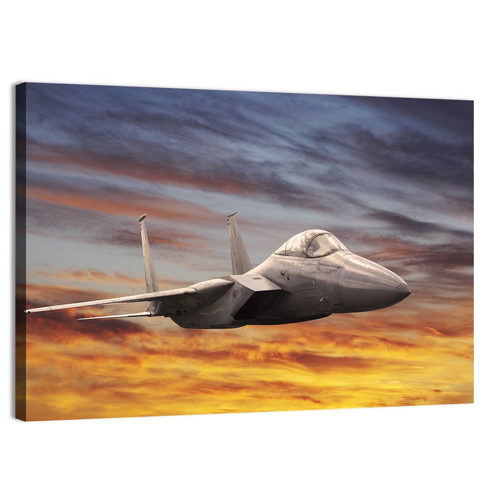 Sunset Fighter Jet Wall Art, canvas print, landscape