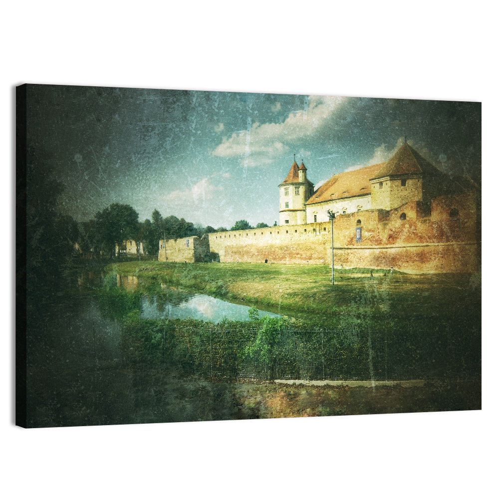 Făgăraș Fortress Moat Reflection Wall Art, canvas print, landscape