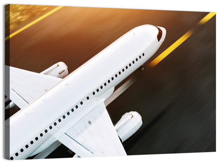Commercial Jet Takeoff at Sunset Wall Art as a canvas print