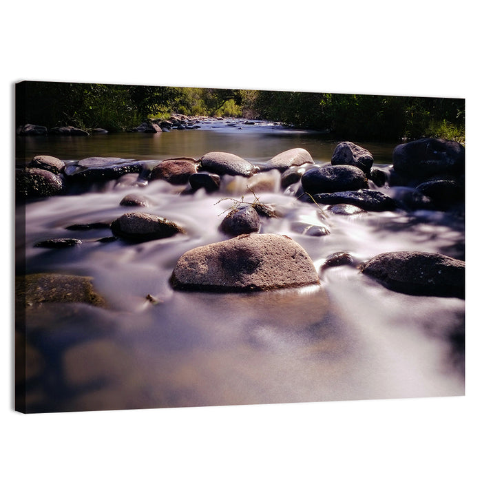 Truckee River Sunlit Rocks Wall Art as a canvas print